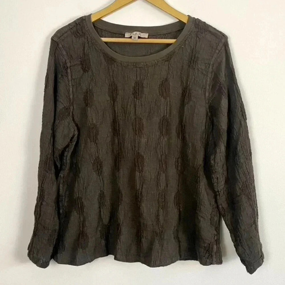 Flax Tops - Flax Brown Crinkle Linen Top